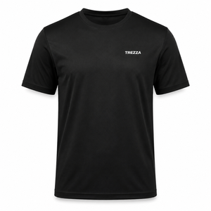 T-shirt en polyester noir pour homme avec logo personnalisé, séchage rapide, manches courtes, coupe classique, col rond, pour le sport - Product Image 1