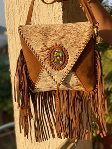Nouveau Style occidental cheveux sur cacher fourrure daim cuir frange sac haute qualité Boho femmes fourrure cuir Unique moyen Concho frange sacs - Product Image 4