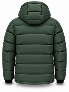 <b>Men's</b> Green Hooded Puffer <b>Jacket</b> Winter Waterproof Quick Dry Warm Windproof Casual Zipper Polyester Wadding Regular Length Solid - Product Image 2