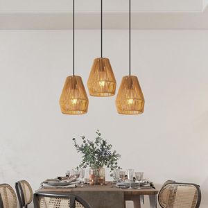 Set di 3 Lampade a Sospensione Rustiche Artigianali in Corda di Canapa da 7 Pollici, Altezza Regolabile, Lampadario a Sospensione Stile Fattoria - Product Image 1
