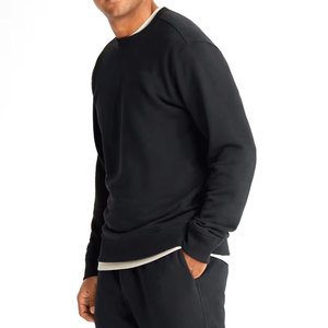Sudadera de Cuello Redondo para Hombre, 100% Algodón, Color Negro Sólido, Manga Larga, Corte Regular, Estilo Casual para Otoño, Peso Medio, Diseño Liso Teñido - Product Image 1