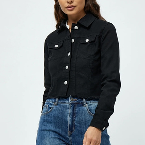 Women's <b>Cropped</b> <b>Denim</b> <b>Jacket</b> Wholesale Washed Black Jean Coat Casual Summer Outerwear Shipping to USA - Product Image 5