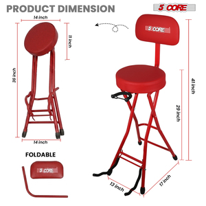 Tabouret de guitare 5Core, chaise rembourrée de 3,15 pouces avec dossier, siège musical pliable, repose-pieds intégré, support de guitare - Product Image 4