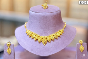 Conjunto de pendientes y elegante collar de oro de 24 quilates para mujer, joyería de aniversario de boda, regalo perfecto chapado en oro de 24 quilates - Product Image 4