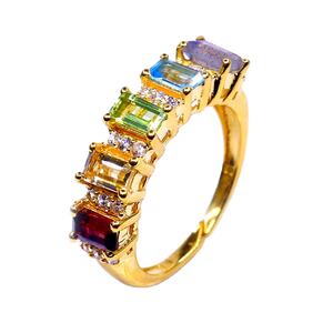 Bague de fiançailles pour femme en argent sterling réglable 925 avec pierres précieuses multicolores plaquées or - Product Image 1