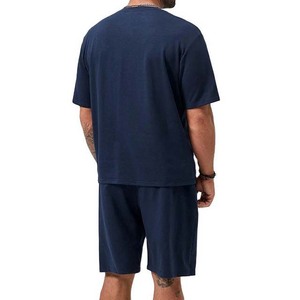 Ensemble deux pièces en coton pour homme, motif uni, t-shirt et short, tissu respirant tricoté 220g, pour un usage quotidien décontracté et de détente - Product Image 2