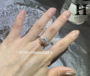 แหวนหมั้นเพชรโมอิสซาไนต์/เพชรแล็บทรงรูปไข่ 2 กะรัต แบบสั่งทำพิเศษ ทองคำขาว 14K ประดับเพชรทรงลูกแพร์สามเม็ด แหวนครบรอบสำหรับผู้หญิง - Product Image 5