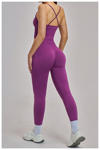 Women's 2-Piece Yoga Set Solid Black Scoop Neck Racerback Crop <b>Top</b> High Waist Full Length <b>Leggings</b> Plus Size Seamless Four-Way - Product Image 2