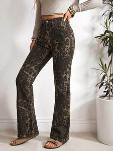 <span class=keywords><strong>Pantaloni</strong></span> a Zampa Larghi Casual <span class=keywords><strong>con</strong></span> Stampa Leopardata Elasticizzati Lavati Stile Europeo per Donna XL Commercio Transfrontaliero Traspiranti <span class=keywords><strong>con</strong></span> Bottoni - Product Image 5