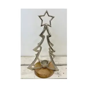 Decoratieve Kerstartikelen Tegen Een Redelijke Prijs Hoogverkopende Metalen Kerstboom Met Houten Basis Kandelaar