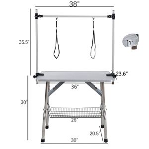 Tavolo da Toelettatura Pieghevole XL da 36 Pollici con Telaio in Acciaio Inox, Tappetino in Gomma, Materiale ABS, Morsetti Regolabili per Toelettatura di Cani e Gatti - Product Image 6
