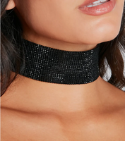 Collier ras-du-cou personnalisé pour femme en tissu noir orné de strass, collier large en cristal, collier scintillant en diamant pour tenue de club