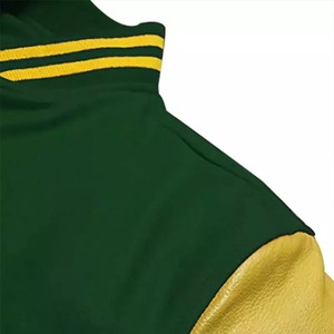 เสื้อแจ็คเก็ตวาร์ซิตี้สีเขียวทองสำหรับผู้ชาย ทรงปกติ ปกเสื้อพับได้ สวมใส่สบายๆ ในฤดูใบไม้ร่วง ทำจากผ้าฝ้ายและวัสดุ PU ปิดด้วยกระดุม - Product Image 3