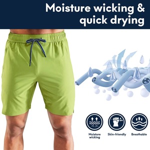 Men's Green Quick Dry Shorts With Drawstring <b>Elastic</b> Waist Solid Color Casual Sport Short Pants Moisture Wicking Breathable - Product Image 2