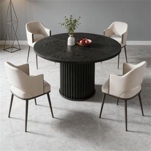 Table de salle à manger ronde en bois avec base en métal pour cuisine et salon - Product Image 4