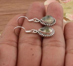 Boucles d'oreilles pendantes en préhnite naturelle, argent sterling 925, bijoux de mariage de luxe, pierre précieuse verte, fabrication artisanale pour femmes, vente en gros - Product Image 2