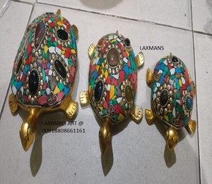 Tortuga de metal con cuentas trabajo estatuas decorativas estatuas de elefante de metal con piedra trabajo estatua decorativa de metal tortugas hechas a mano - Product Image 1