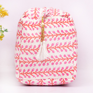 Handmade Eco-Friendly Large Capacity Quilted Cotton Cosmetic <b>Bag</b> Portable Block Printed for Storage Unisex - Product Image 4