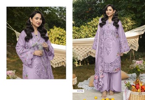 Salwar Kameez en coton pour femmes, broderie florale, détails en dentelle, coupe midi, ajustement régulier, séchage rapide, tenue traditionnelle indienne pakistanaise pour les fêtes - Product Image 4