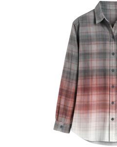 Chemise en flanelle à carreaux gris rouille ombré personnalisée pour femme, à manches longues, boutonnée, décontractée, en mélange de coton, pour l'automne et l'hiver - Product Image 3