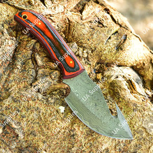 Couteau de chasse et de survie haut de gamme en acier Damas, avec lame à dépecer et à éviscérer, manche en bois stabilisé coloré, OEM ODM, vente en gros - Product Image 2