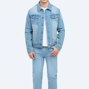 Veste en jean tissé légère décontractée pour homme, 100 % coton, couleur unie, taille personnalisée, coupe-vent, écologique, séchage rapide - Product Image 1