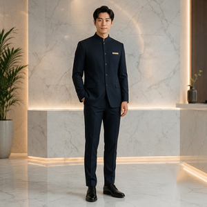 Men and Women Navy Blue Uniform Suit Set with <b>Name</b> <b>Tag</b> for Staff Adult Workwear Spandex Breathable - Product Image 2