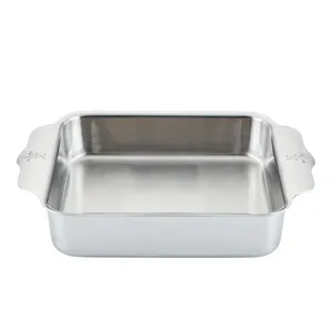 Square Stainless Steel Casserole Dish With Decorative Handles Durable Oven Safe All <b>Stove</b> Types Minimalist Design - Product Image 2