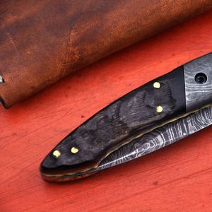 Couteau pliant en acier Damas, manche en bois, lame dentelée, bouton de réglage du pouce, multifonctionnel, utilisation en extérieur, OEM disponible - Product Image 4