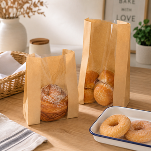 EcoRev Eco-Friendly Biodegradable Kraft Paper Bread <b>Bags</b> with Clear Window Self-Seal and Patch Handle - Product Image 4