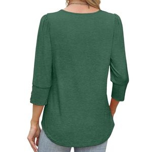 Chemisier vert uni en mousseline de soie pour femme, col en V, manches longues, coupe légère et décontractée, idéal pour le bureau et l'été - Product Image 2