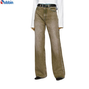 Fabricante de Jeans Casuales de Cintura Alta para Mujer, Estilo Vintage, Corte Recto, Holgados, OEM, con Lavado Ácido y Adornos de Cristales - Product Image 3