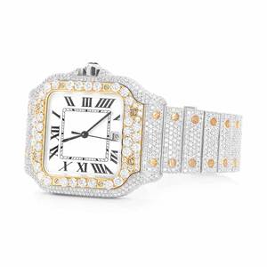 Montre à quartz en acier inoxydable avec design de luxe hip-hop, sertie de moissanite et de diamants VVS, bracelet de 20 mm, verre traité, unisexe - Product Image 2