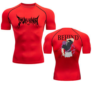 Chemises à manches courtes de compression avec logo personnalisé, vêtements de fitness pour hommes, tissu respirant pour la musculation - Product Image 5