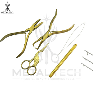 Fabriqué au Pakistan, Meilleure Vente : Kit d'Application d'Extensions Capillaires, Pince en Acier Inoxydable Plaqué Or, Ciseaux à Bec de Cygne, Ensemble d'Aiguilles à Boucle - Product Image 6