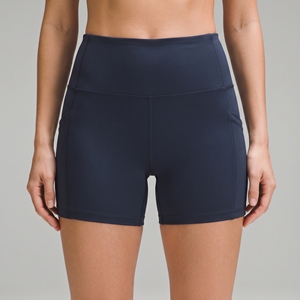 Shorts de sport pour femme, couleur unie, taille haute, avec poches, pour yoga, fitness, gym et entraînement - Product Image 3