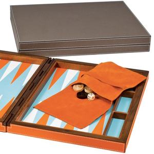 Customized Premium Quality PU Leather <b>Backgammon</b> Case Nifty Playing Surface Board Dice Packaging Trictrac <b>Set</b> - Product Image 2