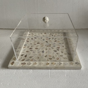 Plateau carré en nacre de haute qualité, fait main, avec couvercle en acrylique, fabriqué au Vietnam, boîte à chocolat pour le Ramadan, modèle Lavihex Co - Product Image 1