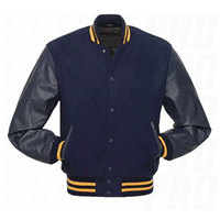 Veste universitaire bleu marine pour homme avec manches en cuir PU et bordure jaune, style preppy, fermeture boutonnée, coupe classique, pour l'automne