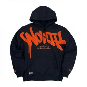 North Approach <b>Men's</b> Oversized <b>Hoodie</b> Black <b>Orange</b> Dripping Logo Streetwear Front Pocket Regular Fit Autumn Wear - Product Image 1