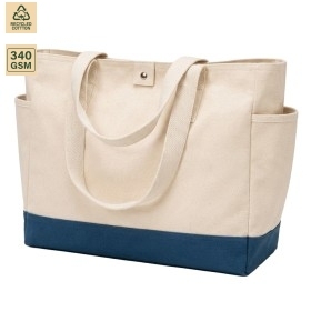 <b>Large</b> Capacity Canvas Laundry Bag Simple Style Beige with Navy Blue Base Durable Clothes Storage <b>Basket</b> for Household Bedroom - Product Image 3
