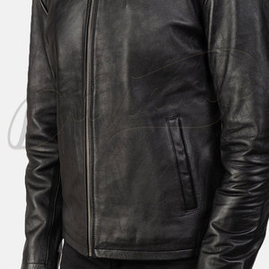 Veste en cuir noir pour homme, style Cafe Racer, coupe ajustée, en véritable peau de mouton, pour l'automne et l'hiver, veste de moto décontractée, col à revers, fermeture éclair, vêtement d'extérieur - Product Image 3
