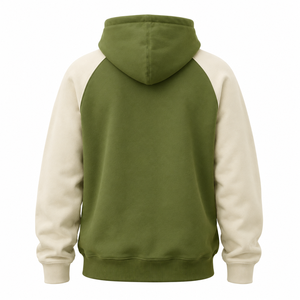 Sweat à capuche personnalisé en polaire polyester, couleur crème vert olive, blocs de couleurs, manches raglan - Product Image 2