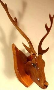 Par de Cabezas de Ciervo de Madera Hechas a Mano para Montar en la Pared, Decoración Rústica de Pared con Astas de Ciervo, Escultura Vintage de Trofeo Animal para Hogar, Cabaña o Lodge - Product Image 2