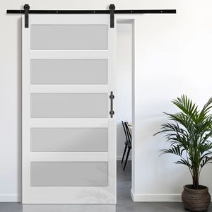 42 In. X 84 In. Unfinished 7FT Barn Door Hardware Kit 5 Panel Tempered Glass Simple Installation-42 In. X 84 In. Sliding Door - Product Image 2