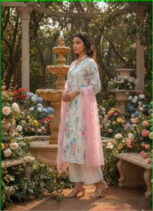 ชุดสูทผ้าฝ้ายสีขาวพิมพ์ลายชิฟฟ์ลี - Product Image 3