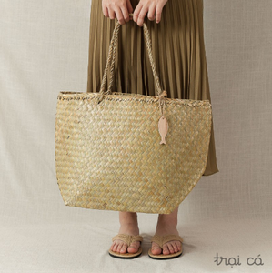 Handmade Vintage Seagrass <b>Woven</b> <b>Straw</b> <b>Bag</b> Handcraft Plaid <b>Bag</b> with Two Handles Open Closure Type Economical From Vietnam Factory - Product Image 6