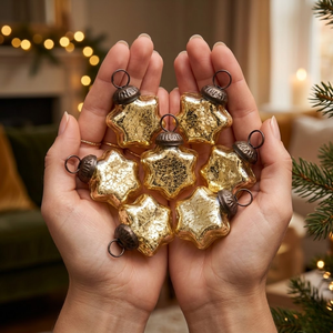 Set of 6 Gold Glass <b>Star</b> | Christmas Ornaments | <b>Hanging</b> Baubles | Tree Decorations | Luxury Festive | Home Decor | Collection - Product Image 3