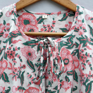 Beautiful Floral Hand Block Printed Cotton Dress for Women Indus <b>Art</b> & Emporium Pink 3/4 Sleeves Summer Casual Wear - Product Image 4