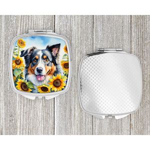 Espejo de maquillaje de viaje compacto con girasoles de Pastor Australiano, espejo decorativo de bolsillo plegable de mano para mujeres y niñas, Idea de regalo - Product Image 4